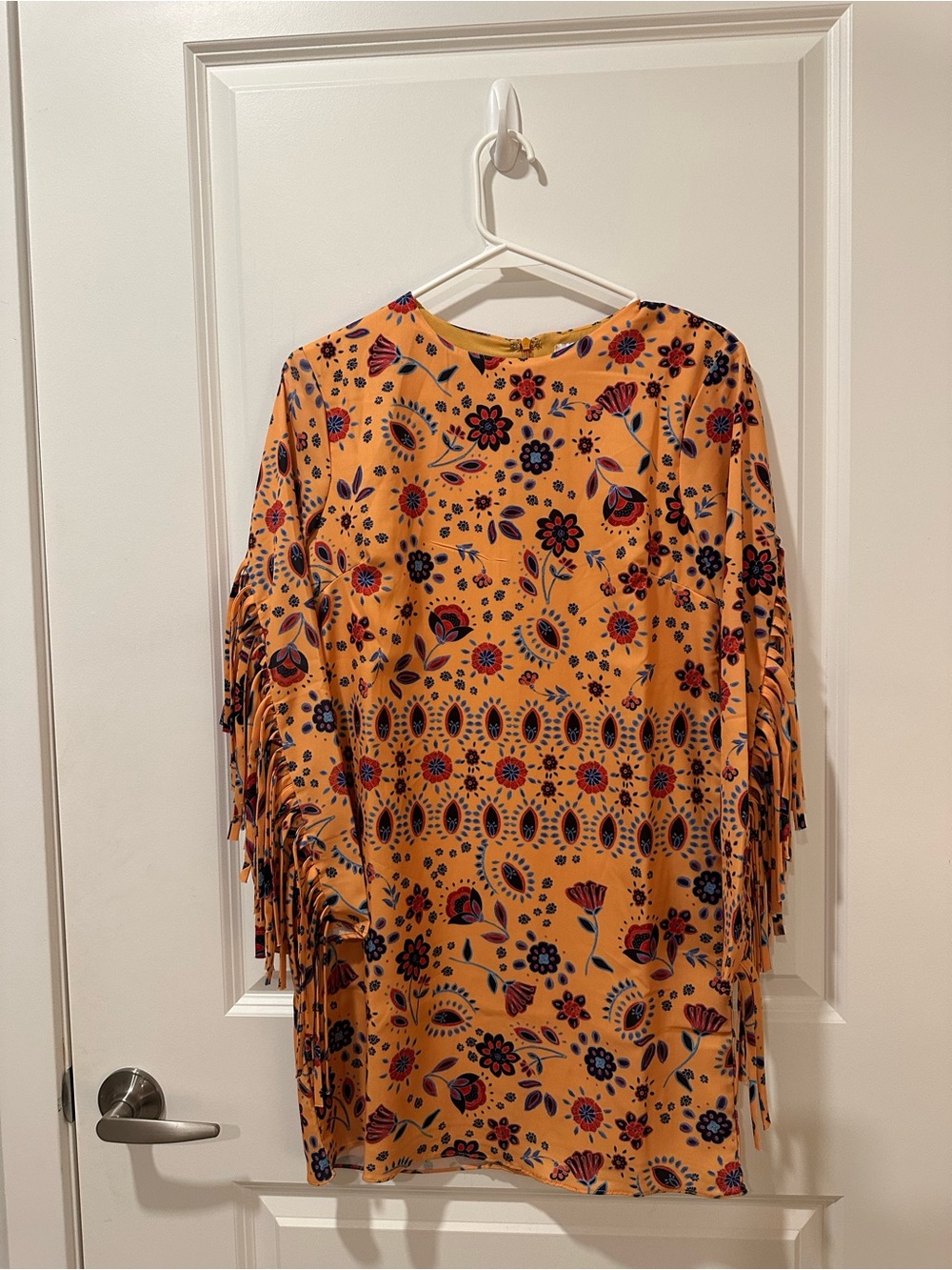 English Factory Mustard Floral Fringe Long Sleeve Dress